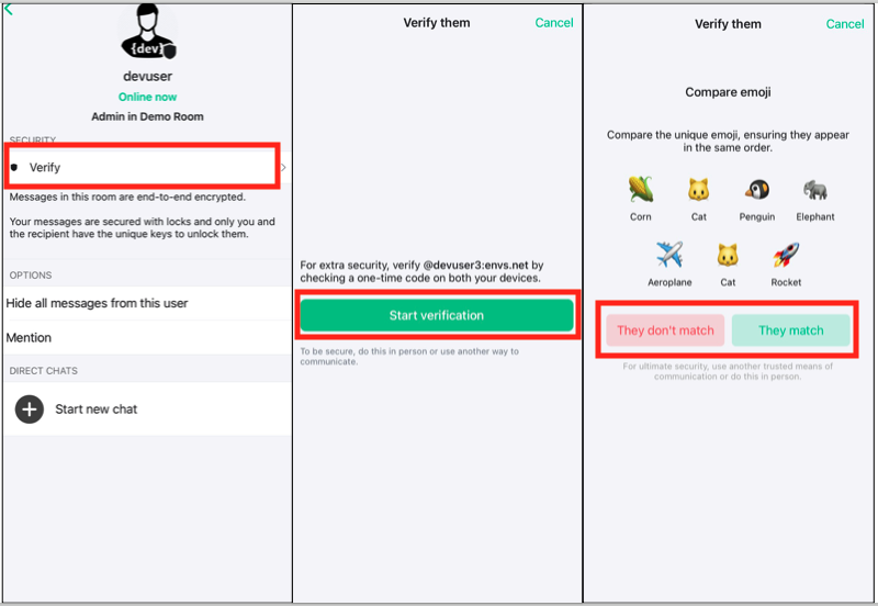 Menu to the person to verify selected with the verify button