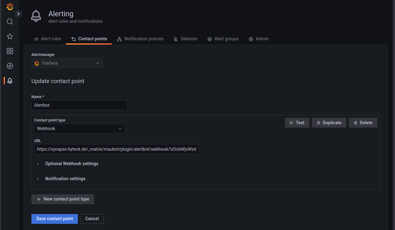 Screenshot of the Grafana Setup