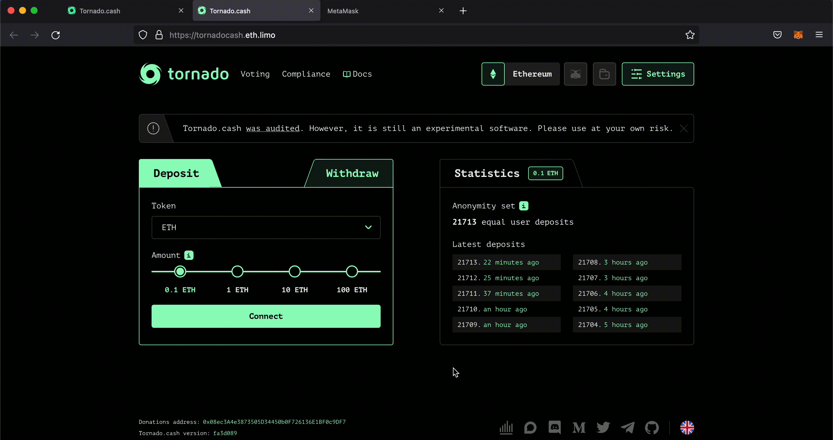 Connection with a Metamask Wallet